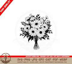 Beautiful Daisy Mixed Bouquet SVG PNG JPG AI PDF DXF EPS and WebP Digital Download