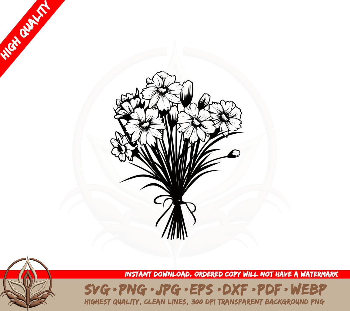 Beautiful Wrapped Daffodil Bouquet SVG PNG JPG AI PDF DXF EPS and WebP Digital Cut File