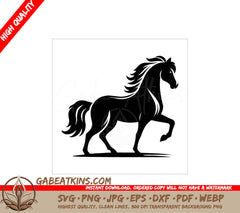A Black And White Silhouette Of A Horse Standing On Its Hind Legs SVG - Beautiful horse standing black silhouette flat vector illustration SVG