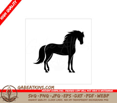 A Black Silhouette Of A Horse On A White Background SVG - Beautiful wild horse black silhouette flat vector illustration SVG