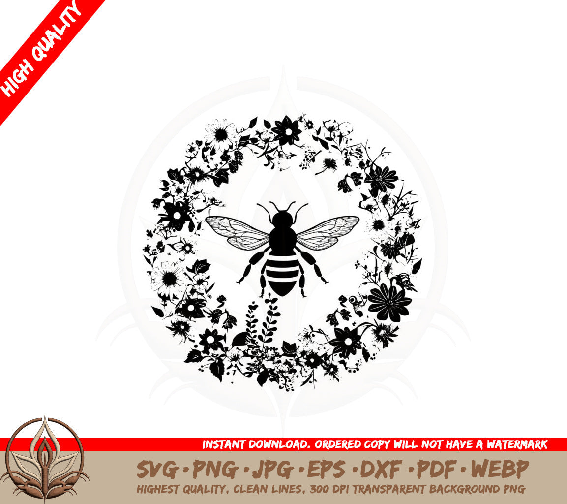 Bee on Floral Wreath SVG