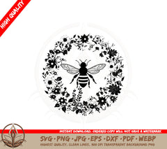 Bee on Floral Wreath SVG