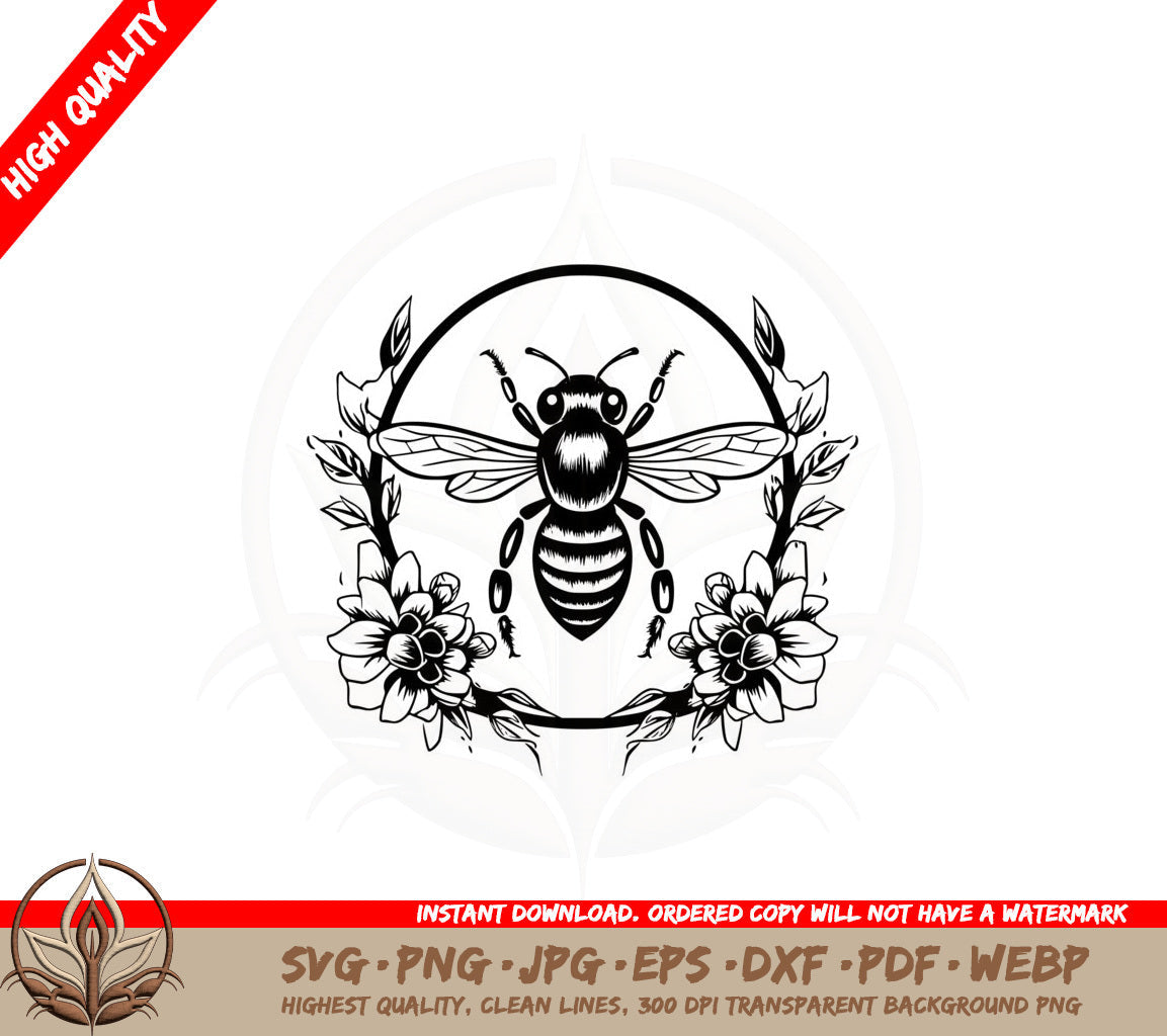 Bee with Flowers SVG PNG JPG AI PDF DXF EPS and WebP Digital Download