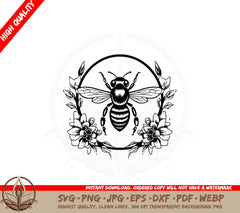 Bee with Flowers SVG PNG JPG AI PDF DXF EPS and WebP Digital Download