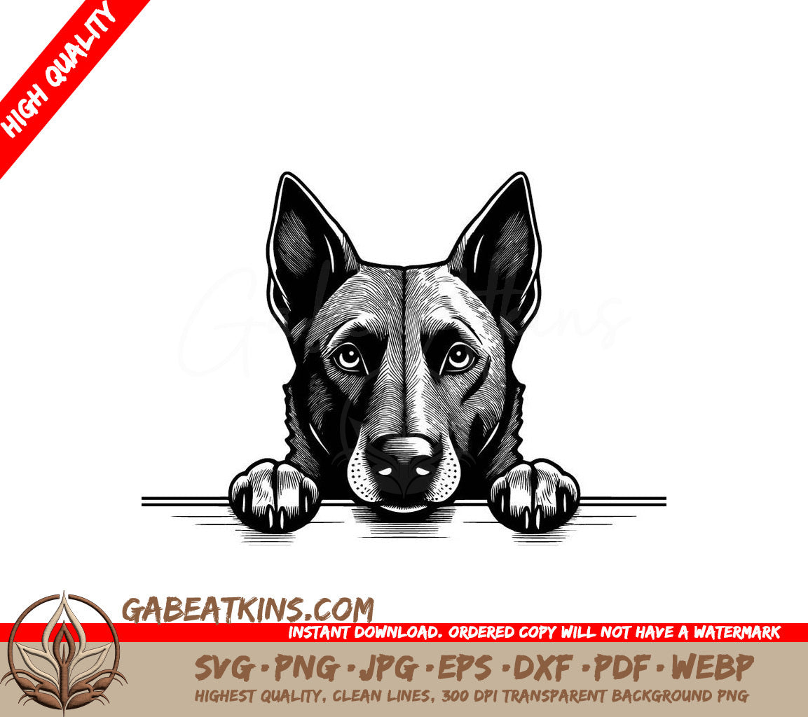 Belgian Laekenois Dog Peeking Over Wall SVG - Drawing SVG