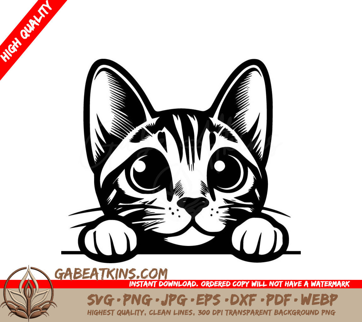 A Cat Peeking Over A Wall SVG - Bengal Whiskered Watcher SVG