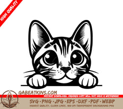 A Cat Peeking Over A Wall SVG - Bengal Whiskered Watcher SVG