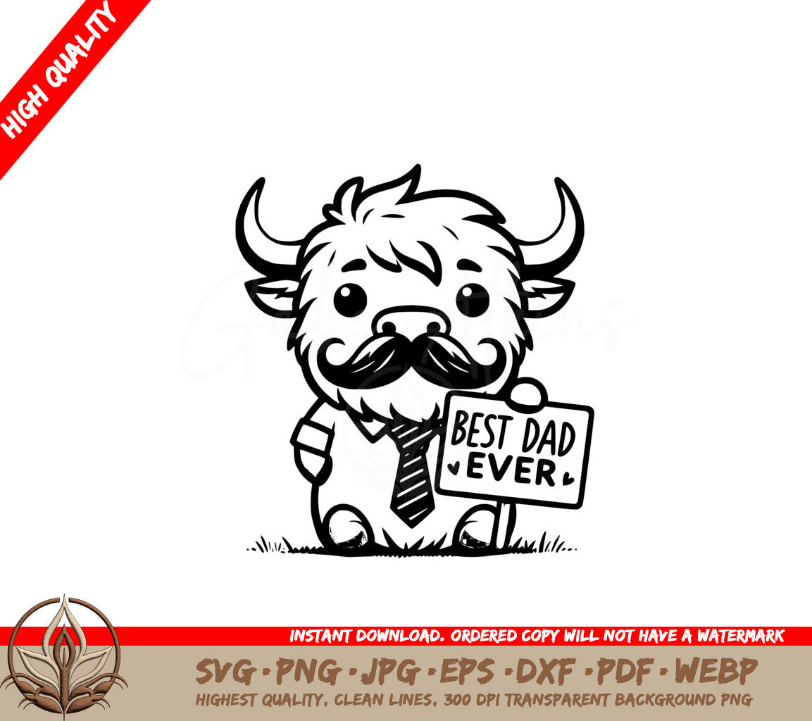 Best Highland Cow Dad SVG, PNG, JPG, AI, PDF, DXF, EPS and WebP - Digital Download