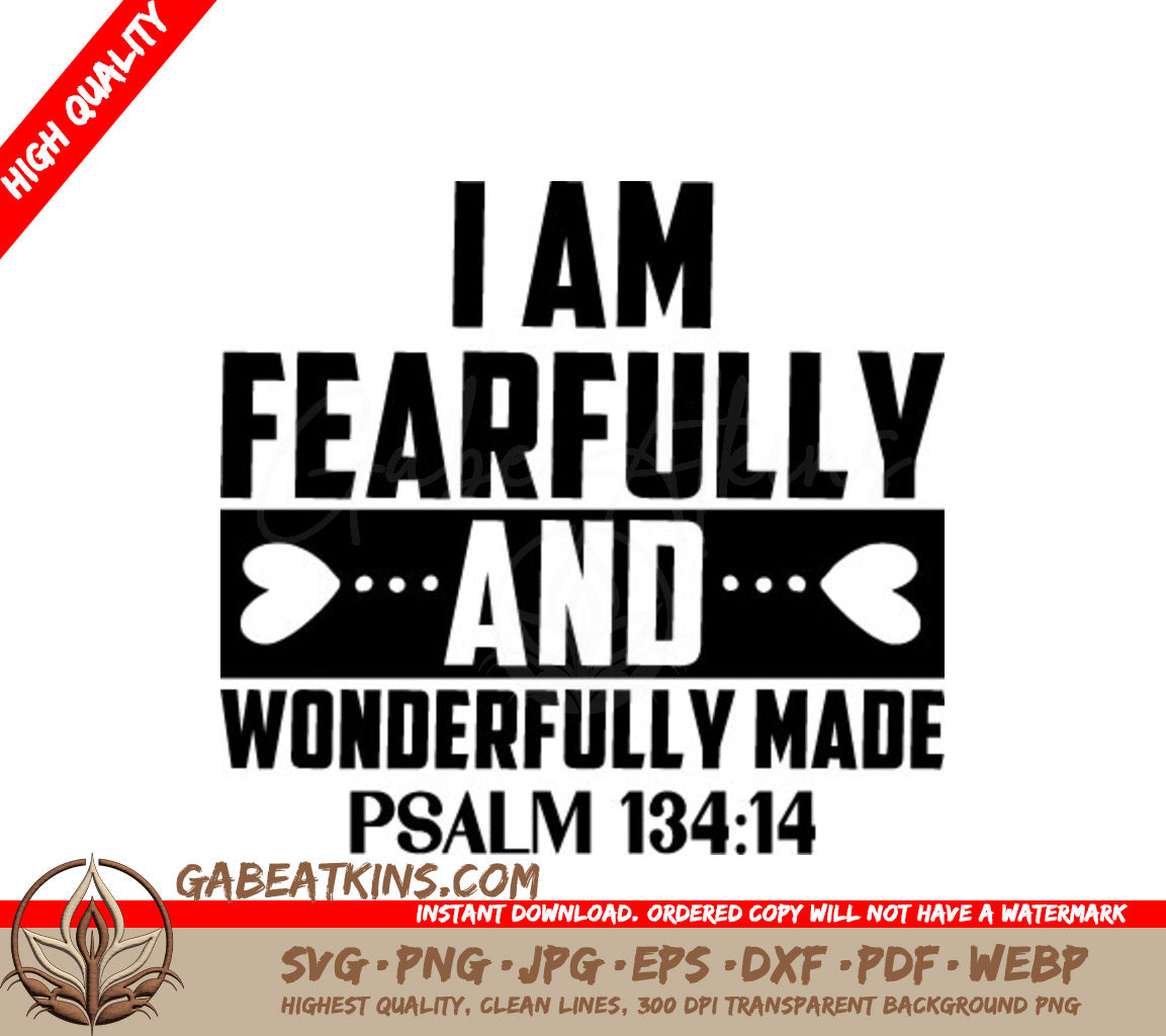I Am Fearfully And Wonderfully Made  SVG Design - Bible Verse T-Shirt SVG