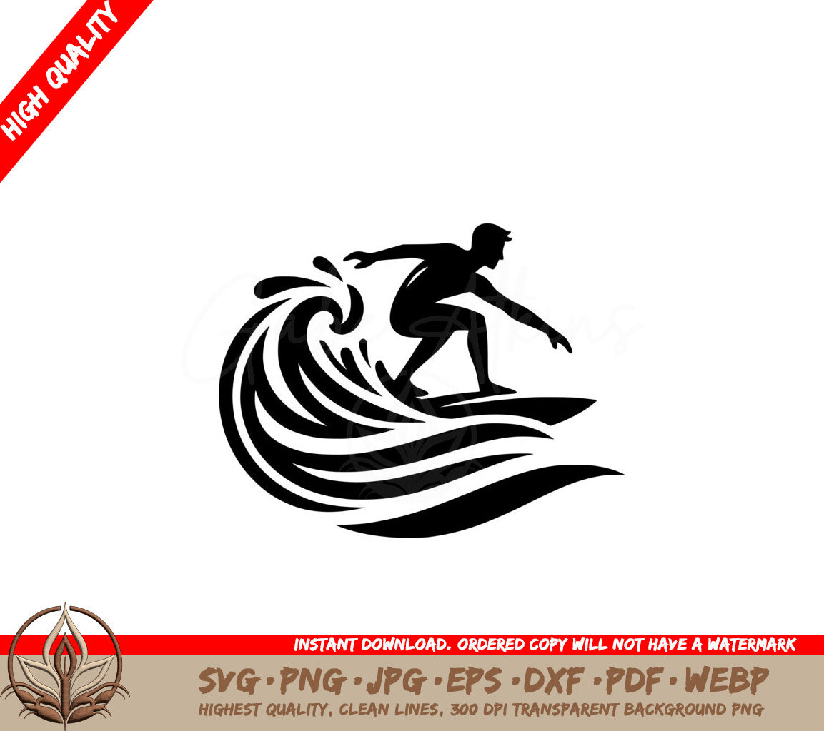Big Wave Surfer SVG, PNG, JPG, AI, PDF, DXF, EPS and WebP - Digital Download
