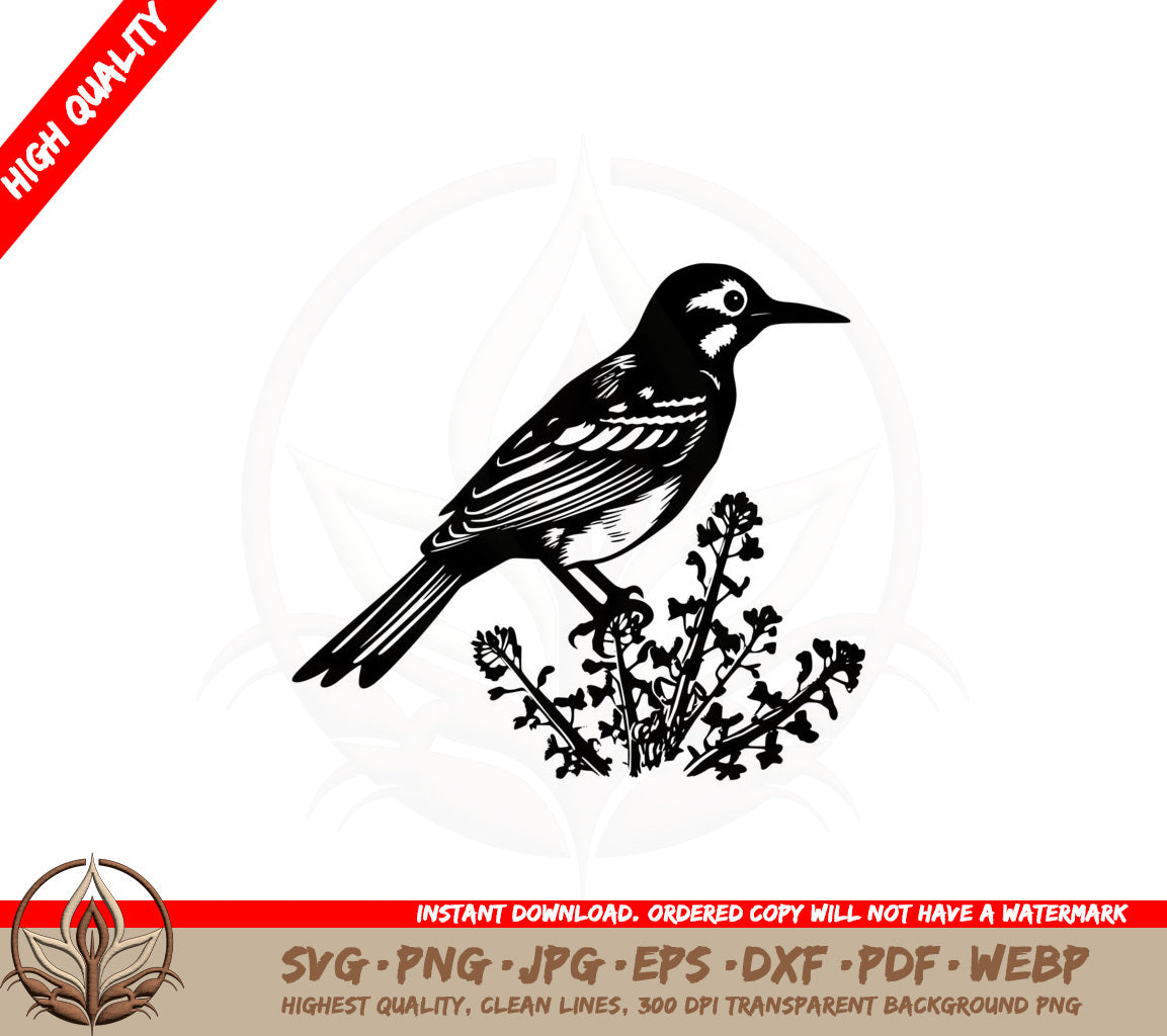 Bird Perched on Flowers SVG PNG JPG AI PDF DXF EPS and WebP - Digital Download