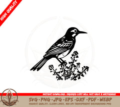 Bird Perched on Flowers SVG PNG JPG AI PDF DXF EPS and WebP - Digital Download