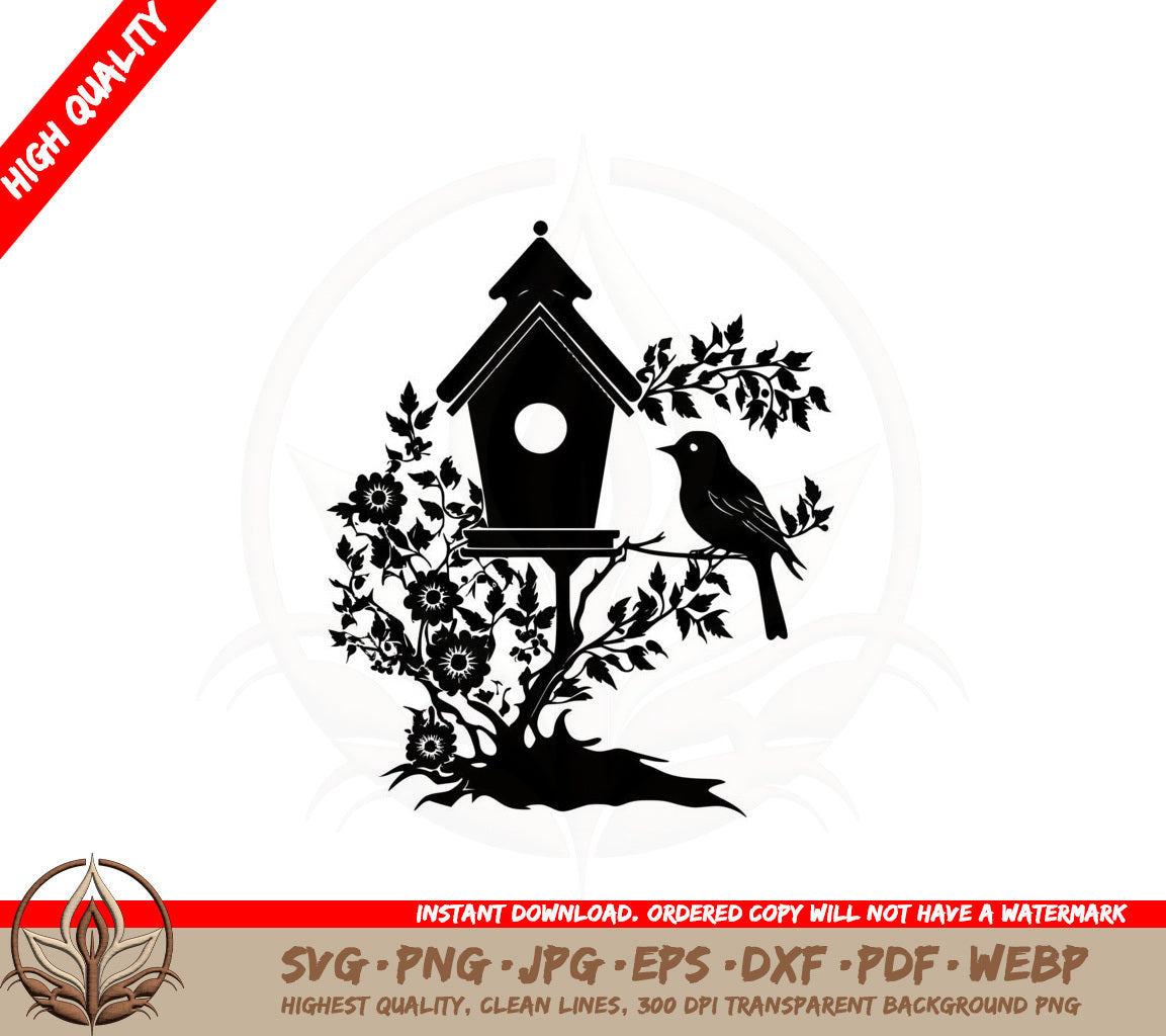 Bird With A Birdhouse SVG PNG JPG AI PDF DXF EPS and WebP Digital Download