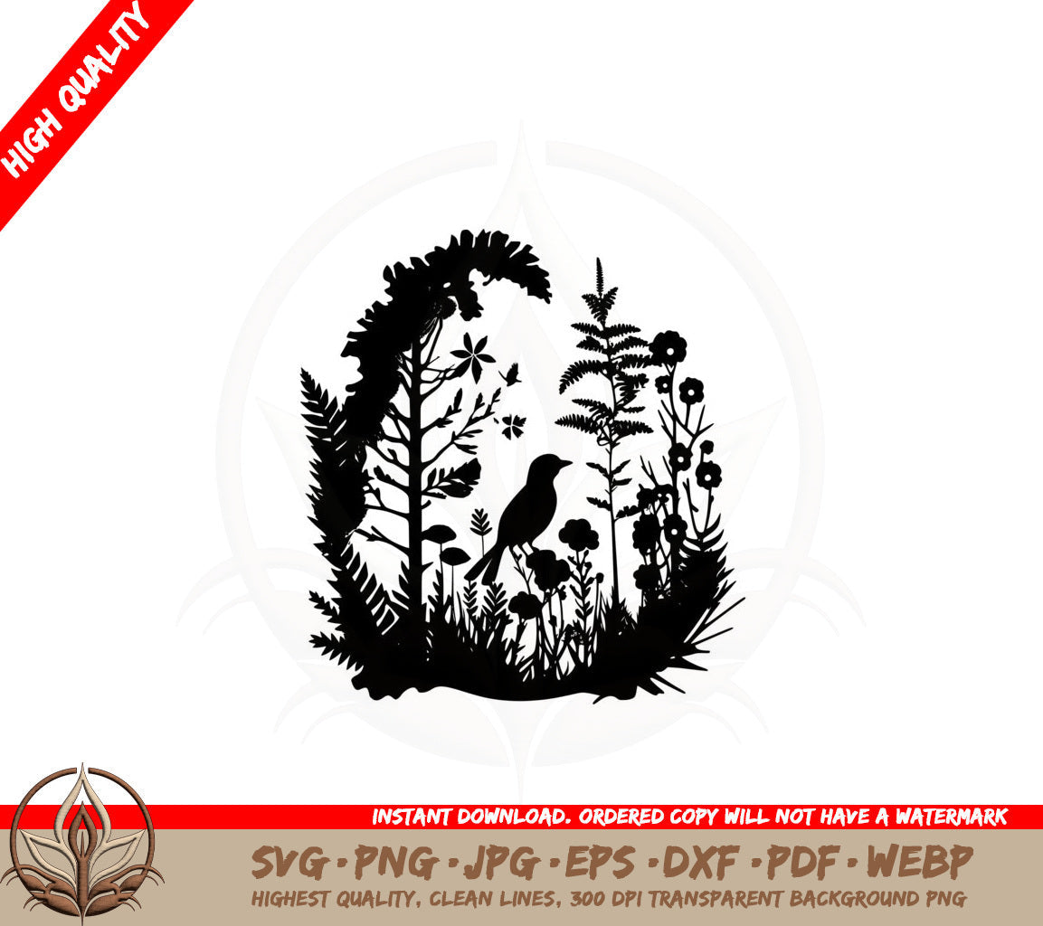 Bird and Flowers SVG PNG JPG AI PDF DXF EPS and WebP Digital Download Cut File