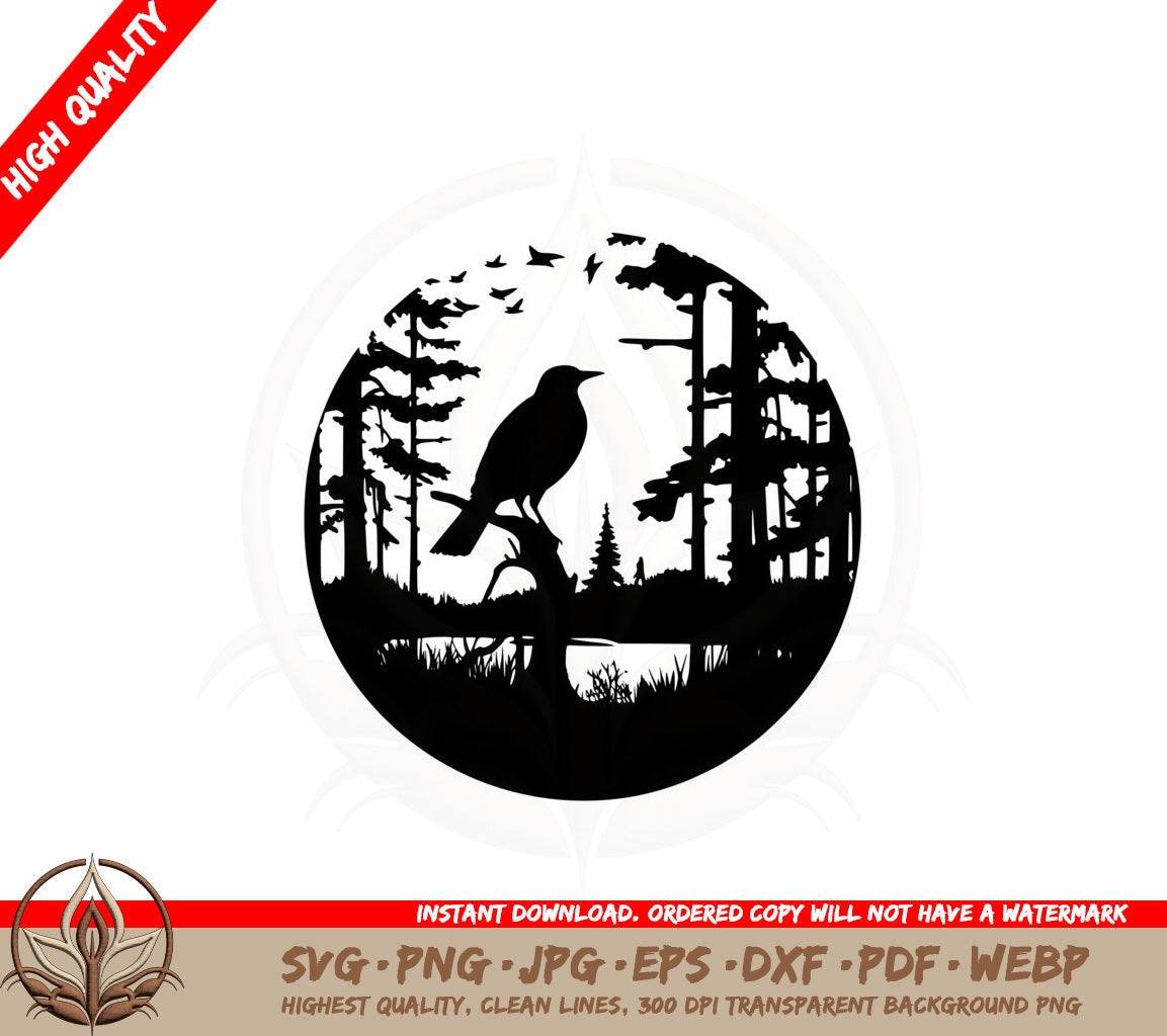 Bird in Forest SVG PNG JPG AI PDF DXF EPS and WebP - Digital Download