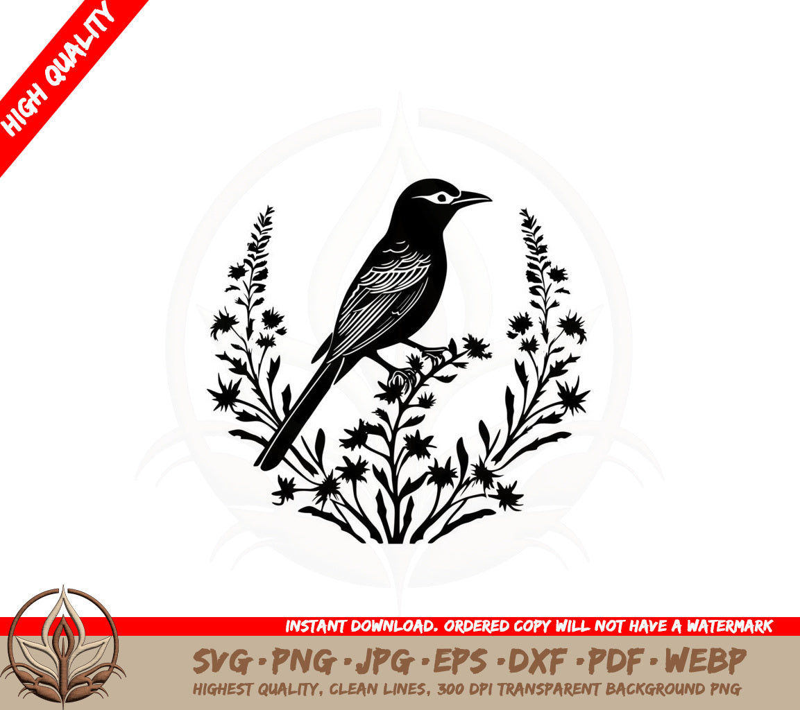 Bird on Flowering Branch SVG PNG JPG AI PDF DXF EPS WebP - Digital Download