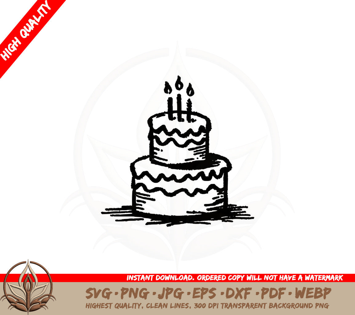 Birthday Cake Doodle SVG PNG JPG AI PDF DXF EPS and WebP - Digital Download