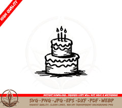 Birthday Cake Doodle SVG PNG JPG AI PDF DXF EPS and WebP - Digital Download