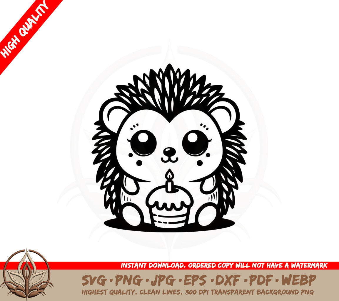 Birthday Cupcake Hedgehog SVG PNG JPG AI PDF DXF EPS and WebP Digital Download