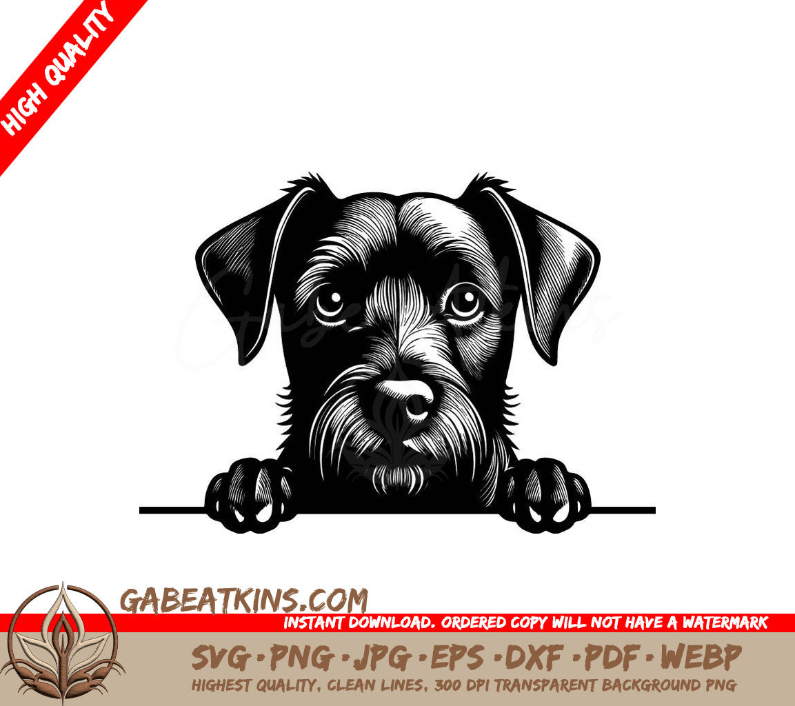 Black Russian Terrier Dog Looking Over Wall SVG - 2-in-1 Design SVG