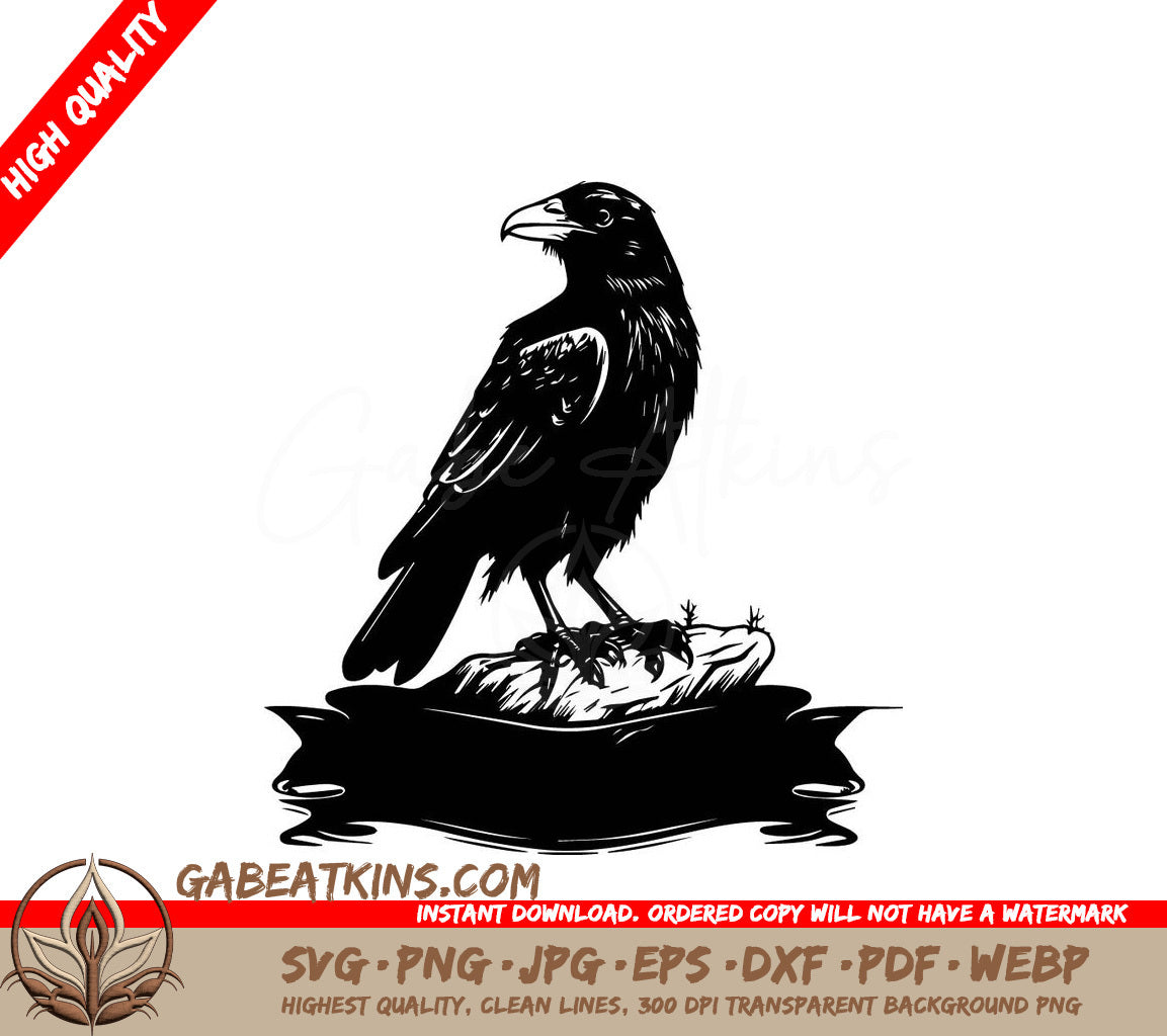 Black Crow on Rock SVG - Drawing SVG