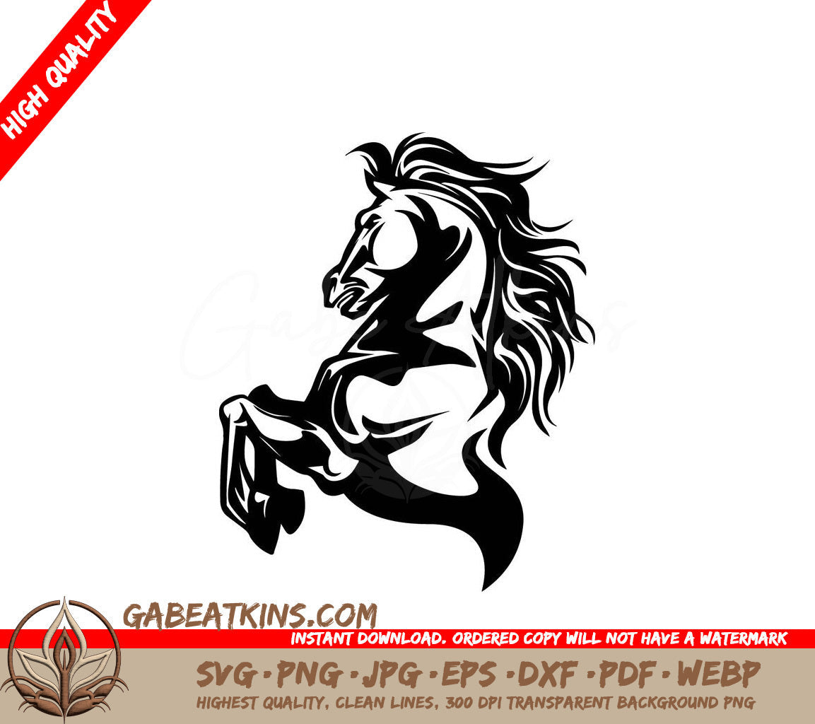 A Horse With A Long Mane SVG - Black and white horse illustration SVG
