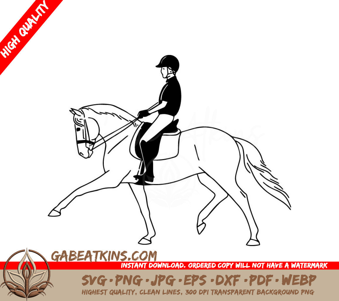 A Person Riding A Horse SVG - Black and white vector illustration A rider riding a spanish horse SVG