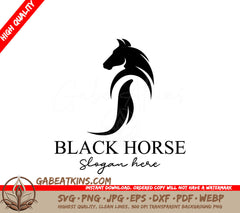A Black Horse Logo With The Words Black Horse Slogan Here Below It SVG - Black horse silhouette logo illustration is back SVG