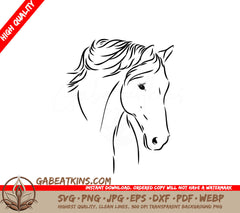 A Horses Head SVG - Black outline drawing isolated on white background womens dress vector sketch illustration SVG