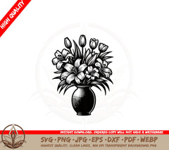 Blooming Tulip Vase SVG PNG JPG AI PDF DXF EPS and WebP Digital Design Cut File