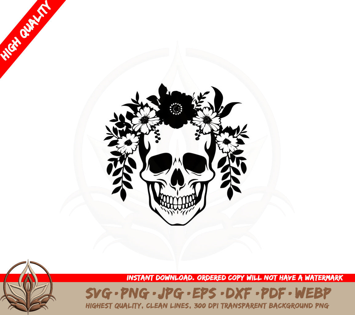 Blossom Skull SVG Cut File Design Download