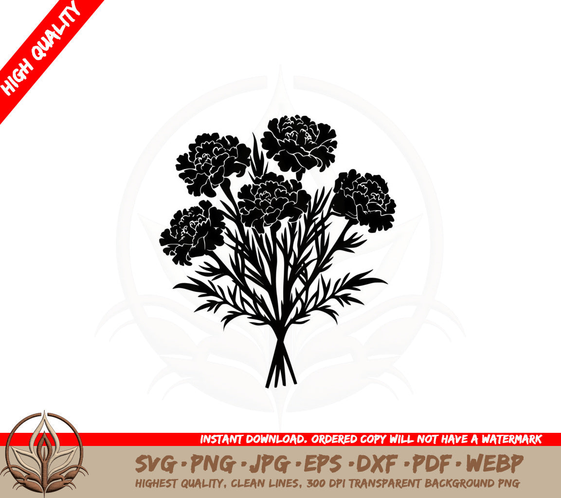Blossoming Marigold Flowers SVG PNG JPG AI PDF DXF EPS WebP - Digital Download