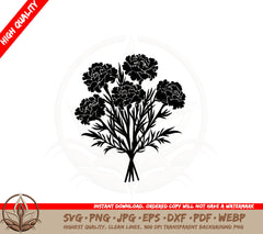 Blossoming Marigold Flowers SVG PNG JPG AI PDF DXF EPS WebP - Digital Download