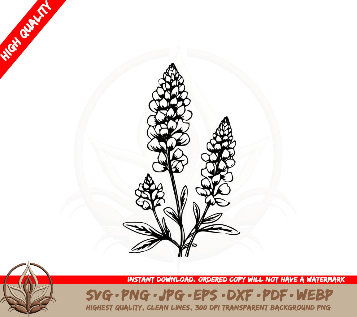 Bluebonnet Lupine Flower SVG PNG JPG AI PDF DXF EPS and WebP Digital Cut File