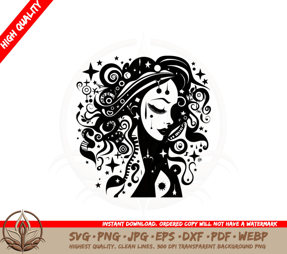 A Woman With Her Eyes Closed SVG - Bohemian Woman Abstract SVG