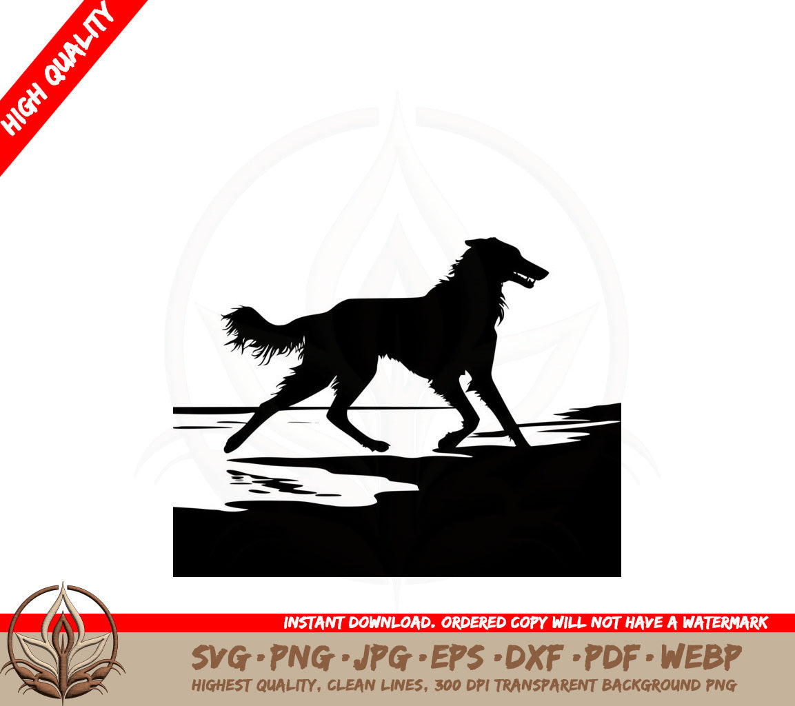 Borzoi Running on Beach SVG