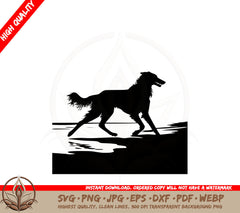 Borzoi Running on Beach SVG