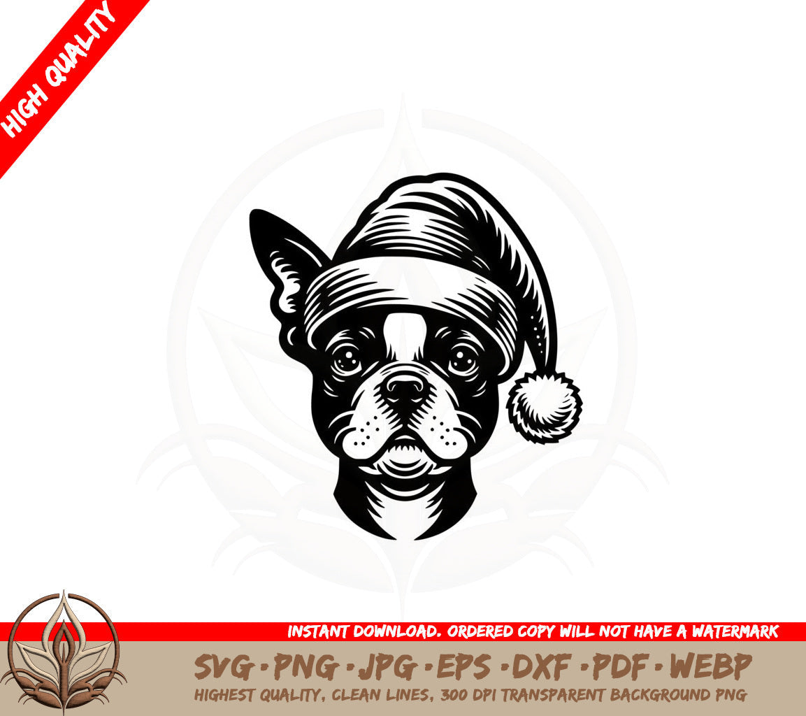 Boston Terrier Santa Pup SVG