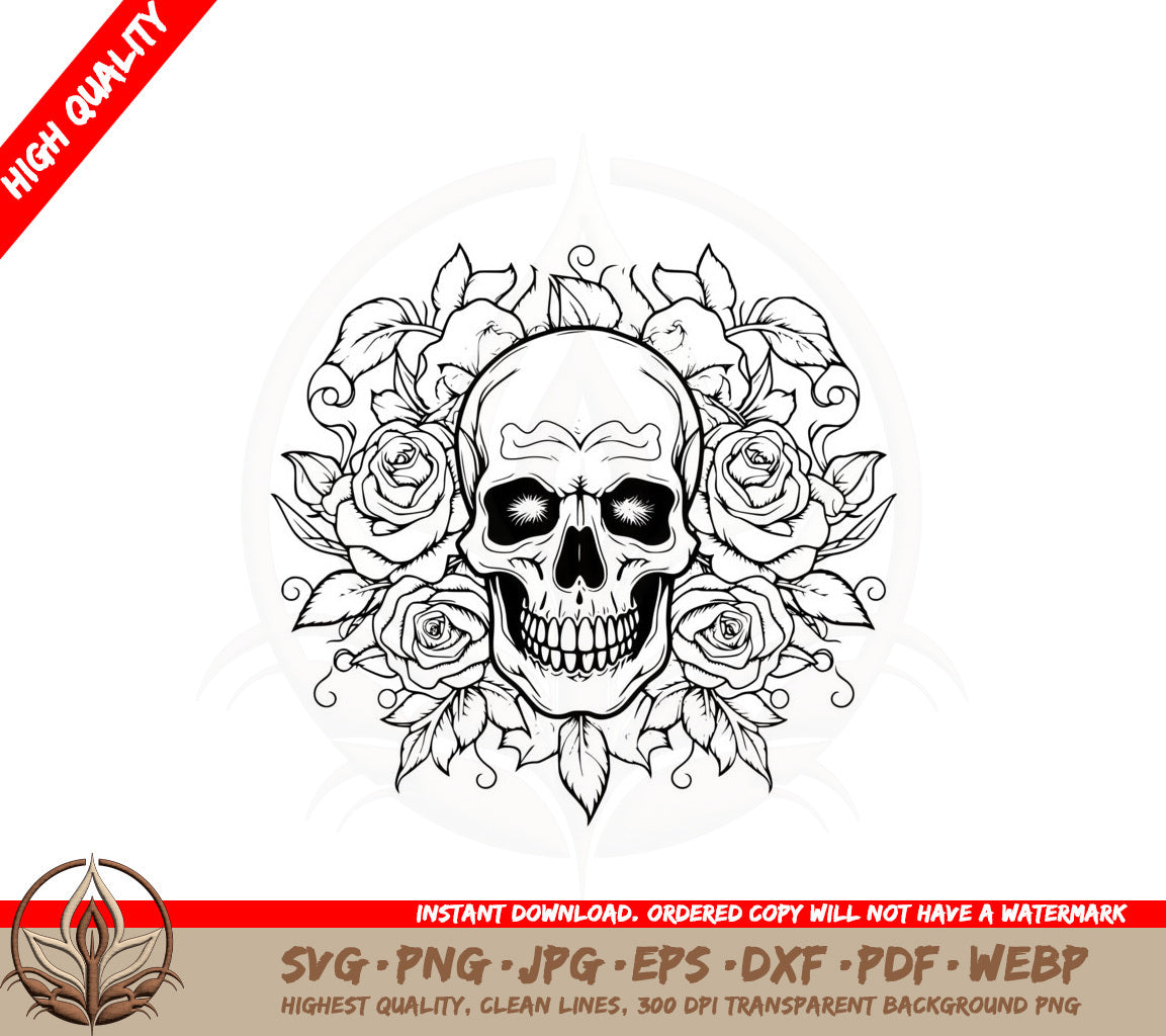 Botanical Roses Skull SVG