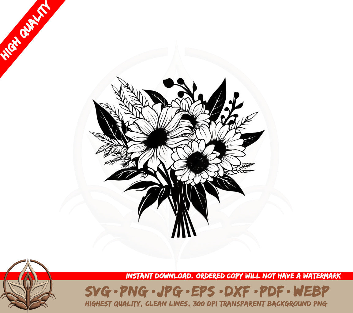 Bouquet of Sunflowers with Leaves SVG