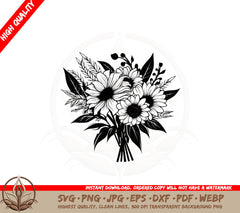 Bouquet of Sunflowers with Leaves SVG