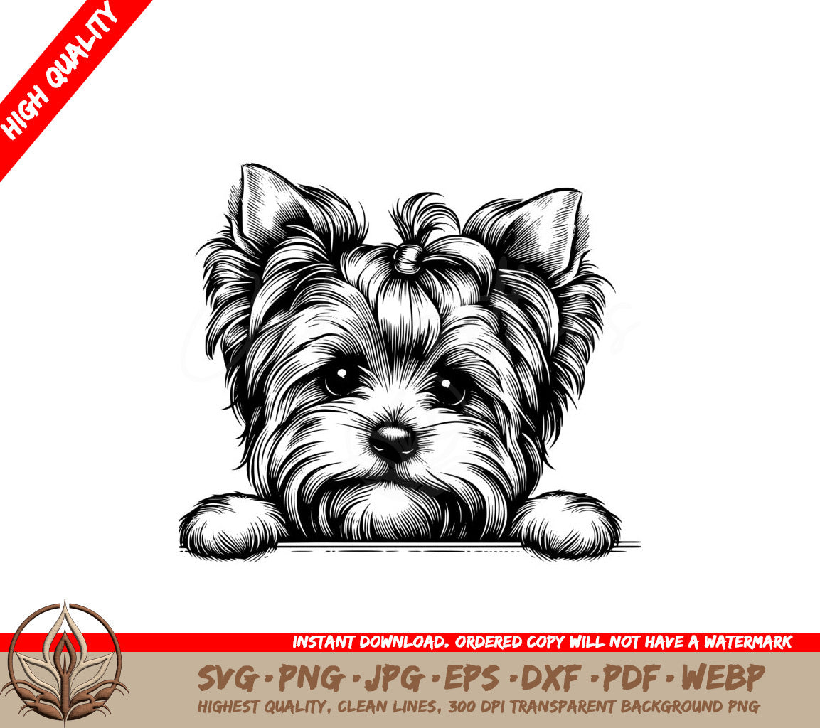 Bow-topped Yorkie Single Product Digital File in SVG
