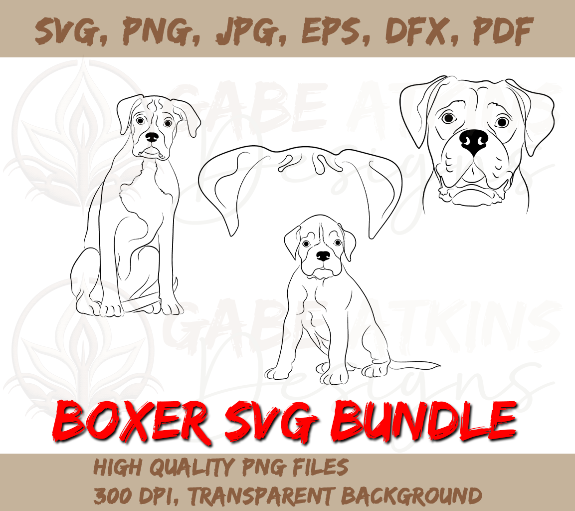 Boxer Dog SVG Silhouette Outlines Clipart Bundle | SVG, PNG, EPS, DFX, | SVG, PNG, EPS, DFX, JPG, PDF, WEBP Instant Download Digital File