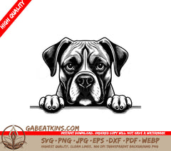 Boxer Dog Peeking Over Wall SVG - Paw Print Design SVG