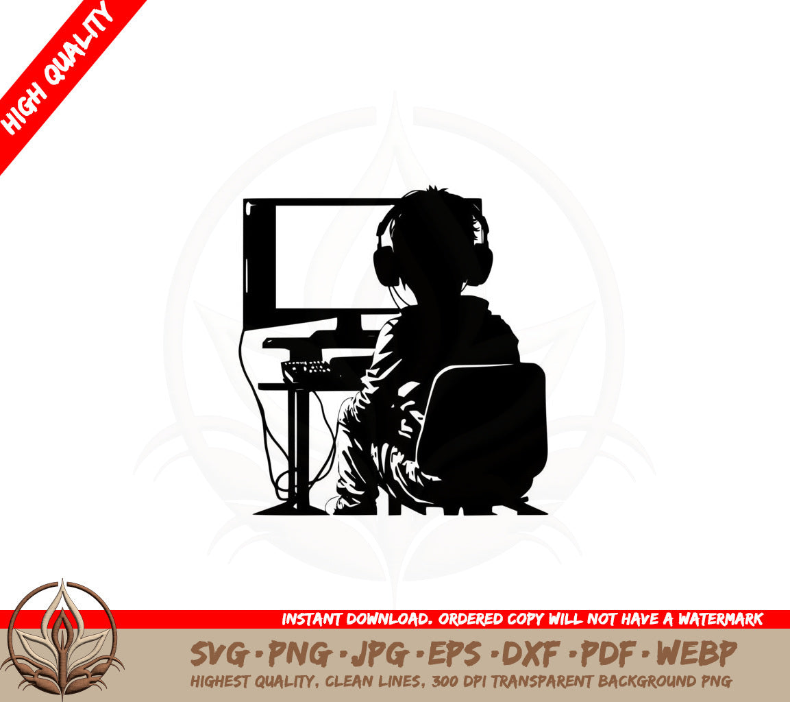 Boy Playing Computer Games SVG