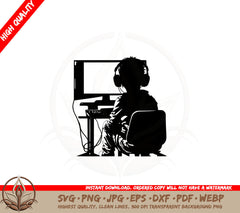 Boy Playing Computer Games SVG