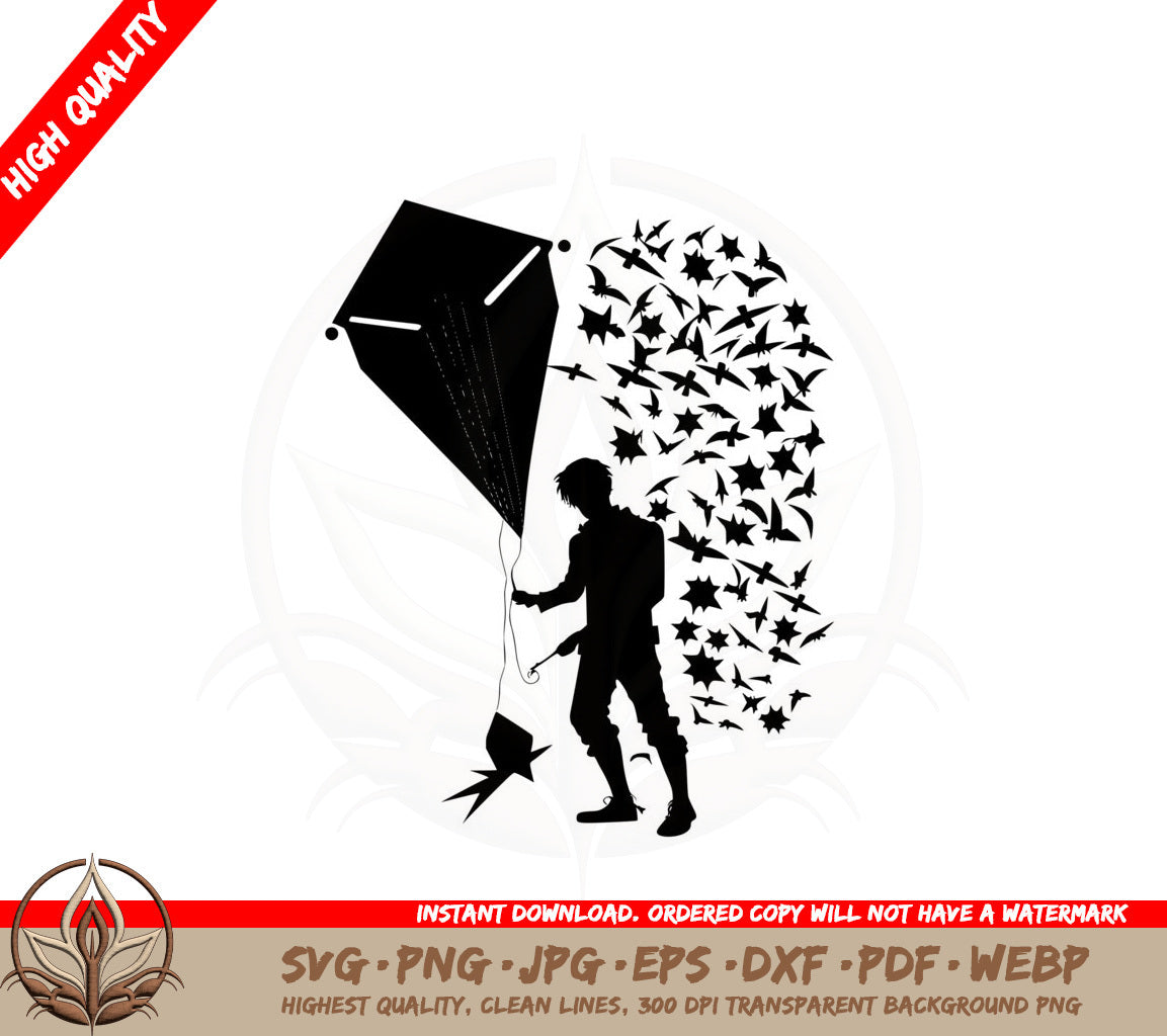 Boy Playing With Kite SVG