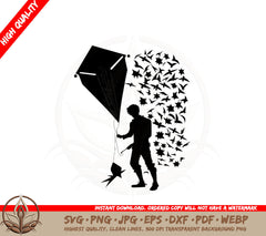 Boy Playing With Kite SVG