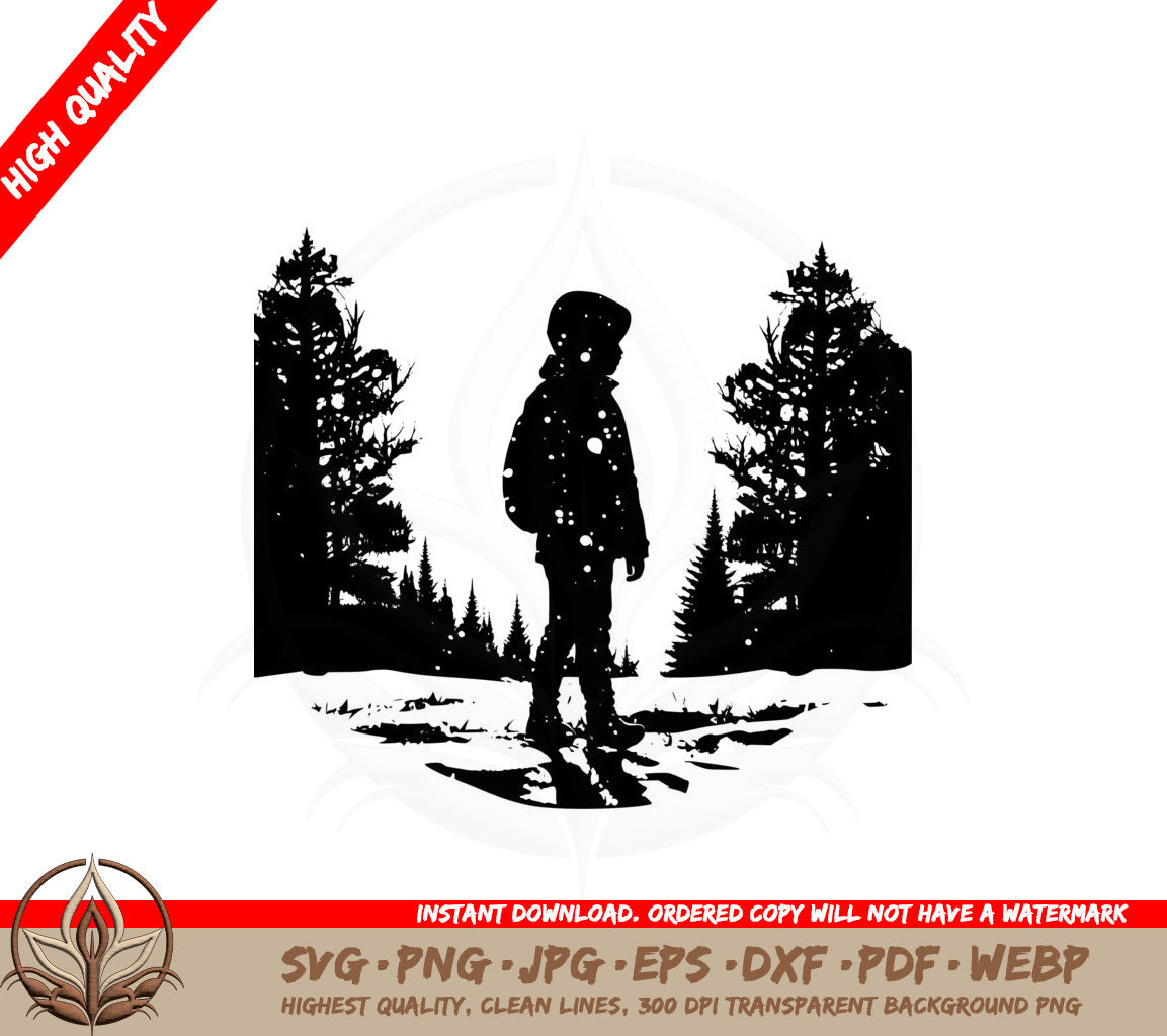 Boy in Snow Covered Field SVG