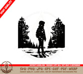 Boy in Snow Covered Field SVG